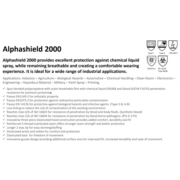 Alphashield 2000 S2BH Disposable Protective Suit[Medium (M)] - Image 3