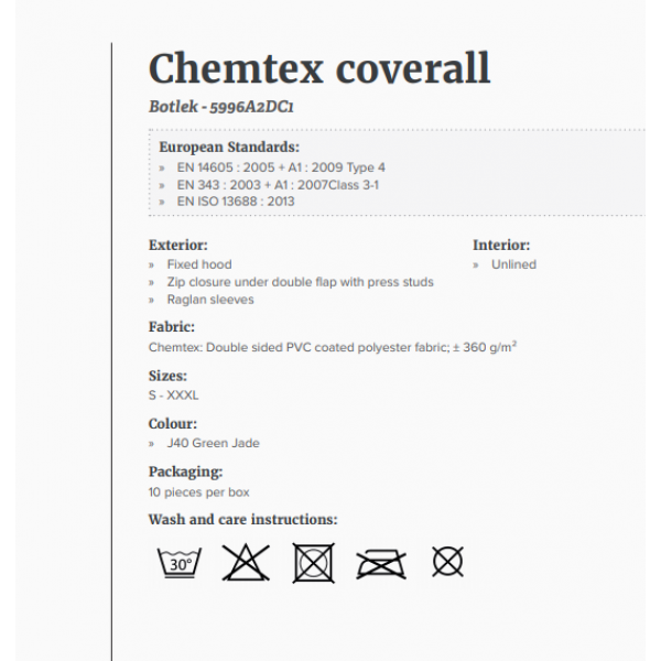 CHEMICAL COVERALL CHEMTEX SIOEN BOTLEK COVERALL GREEN[Large] - Image 2